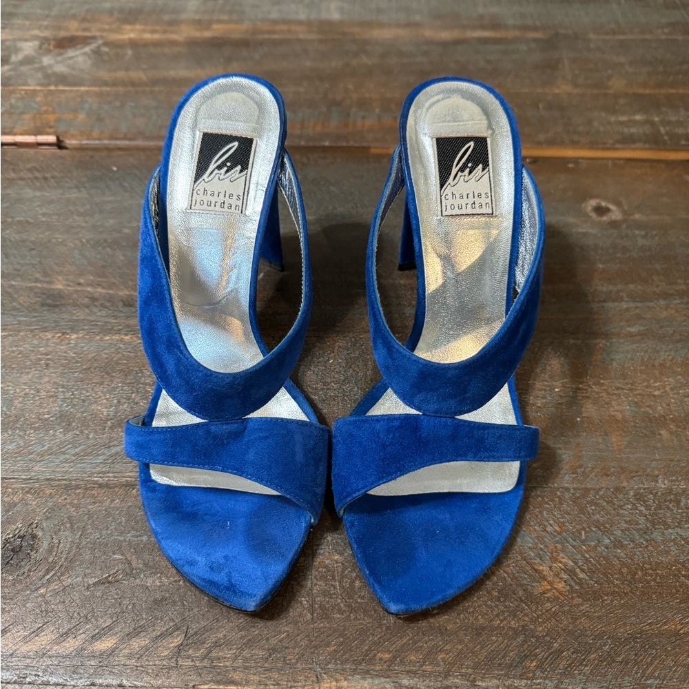 Charles Jourdan Vibrant Blue Suede Heels - Picture 2 of 8